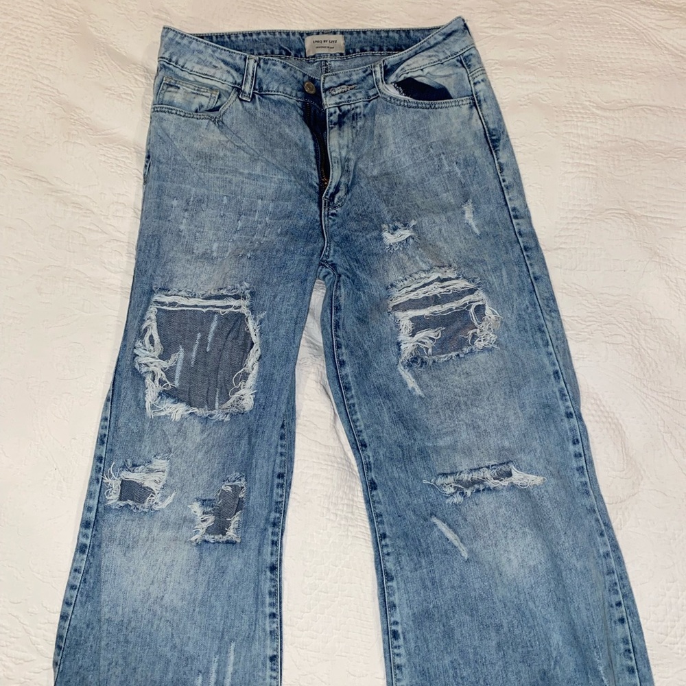 Uniq by Liz Distressed Flare Jeans